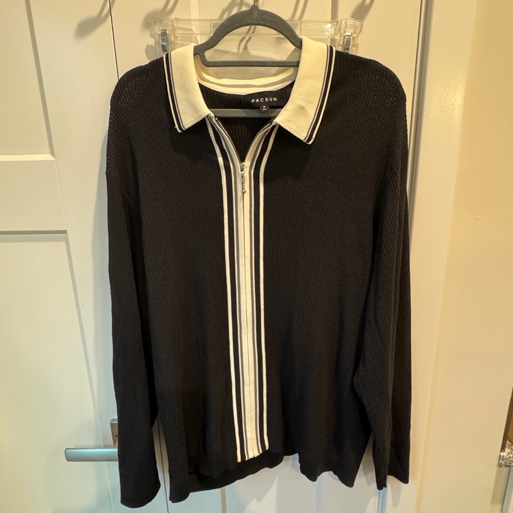 PacSun Knit Full Zip Polo Sweater (M)